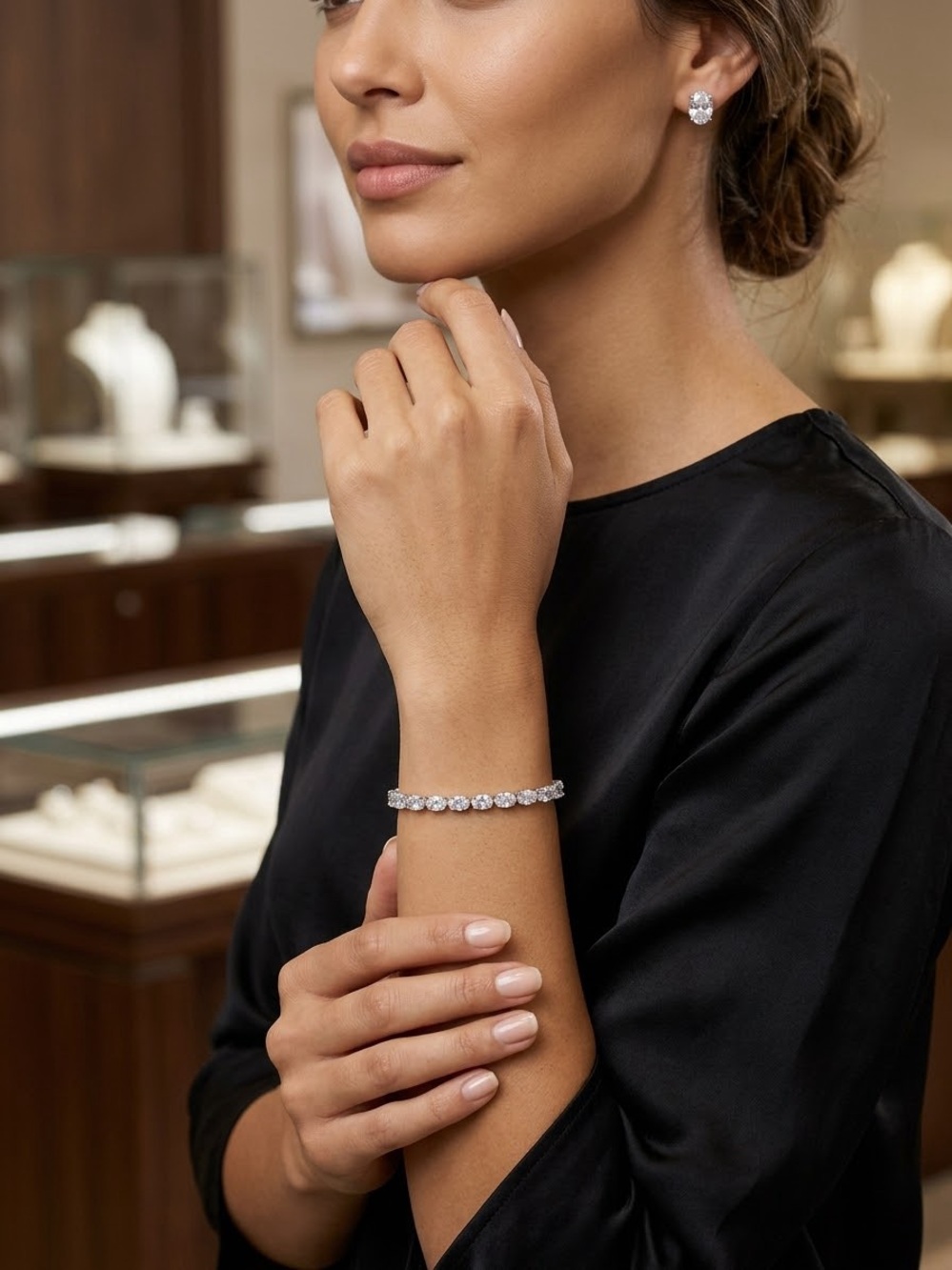 Classic Crystal Silver Tone Tennis Bracelet sz 6.5